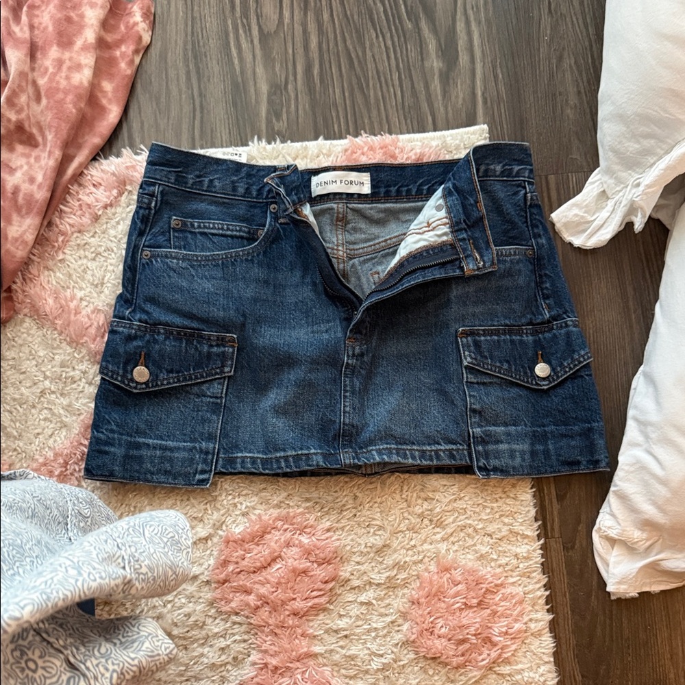 Denim Forum Dark Indigo Cargo Pocket Mini Skirt